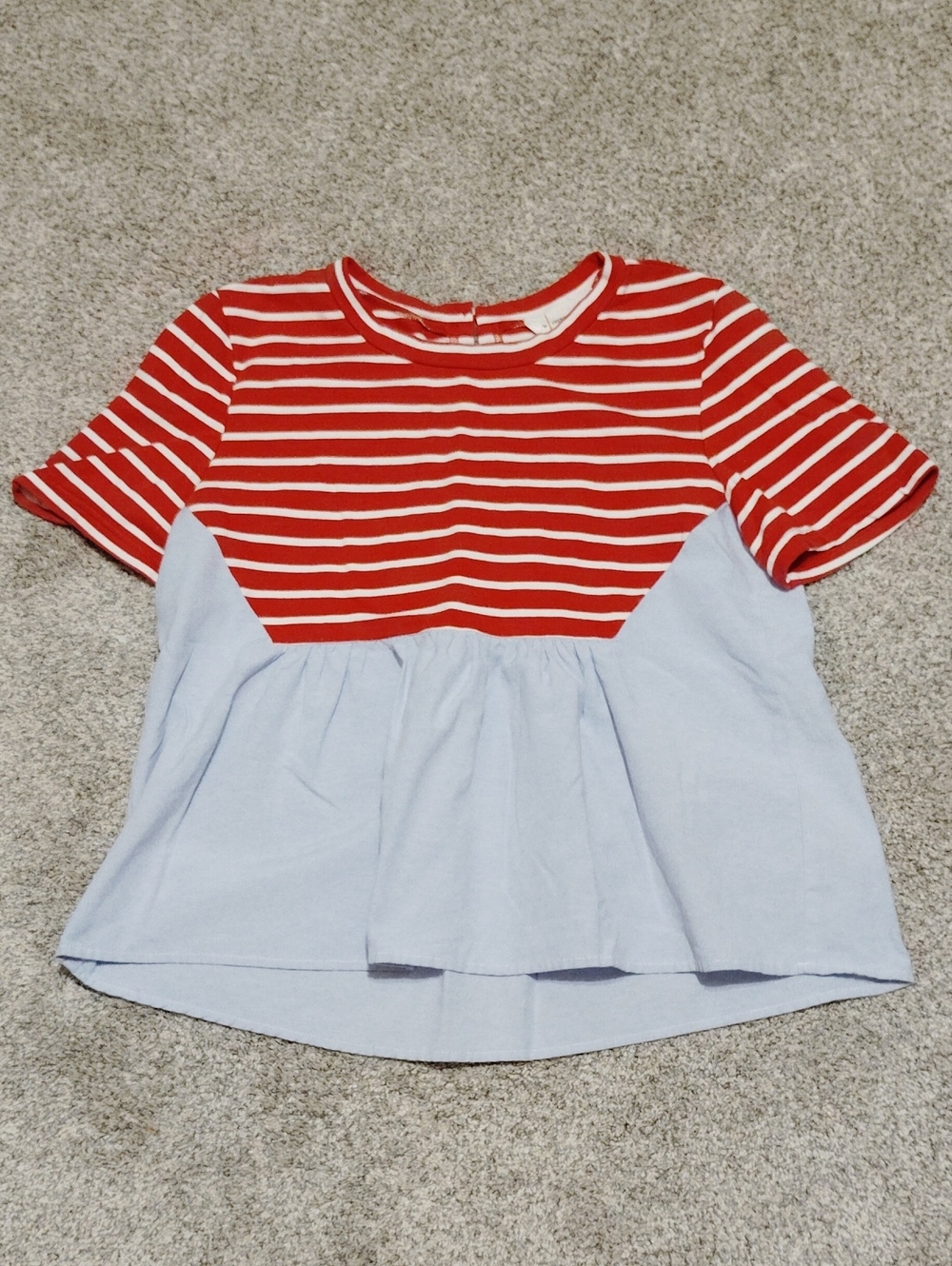 Anthropologie Red Stripe and Light Blue Peplum Tee